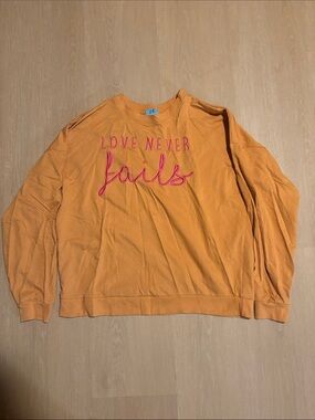 South Main Orange "Love Never Fails" Crewneck Sweatshirt size XL